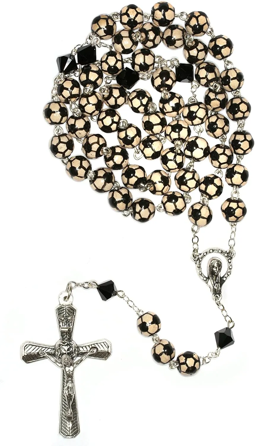 & Crystal beads - Includes Rosary Pouch, "How to Pray the Rosary" - Gift Idea: Communion, Reconciliation, Confirmation, RCIA, Birthday, Wedding, Sports Enthusiast Sports Catholic severe necklace amazement levy Rosary w/Ceramic 