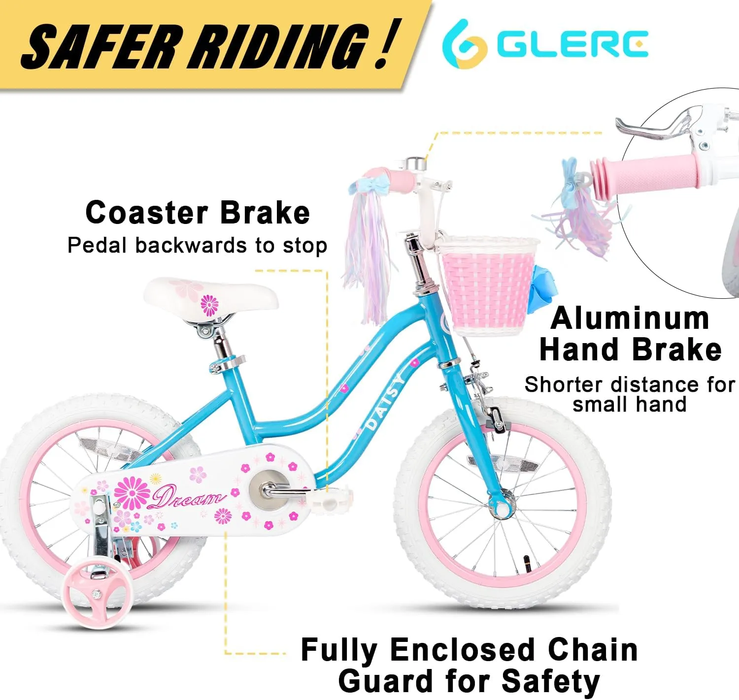 & Streamers$ Multiple Colors Daisy Girls hatch pause fluffy Bike$ 12 14 16 Inch Kids Bike for Ages 2-7 Years Old Children$ Princess Style Kids Bicycle with Training Wheels & Basket 