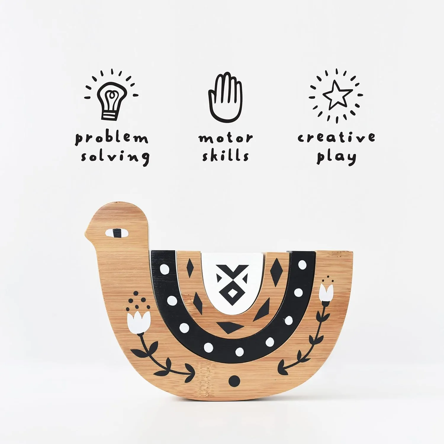 and Balance Toy for Child Motor Skills, Problem Solving, Play, and tape Nursery Decor (for Kids Age 18 Months and up) Wee Gallery Bamboo Nesting Bird, Building and Stacking Blocks, Arc Stacker 