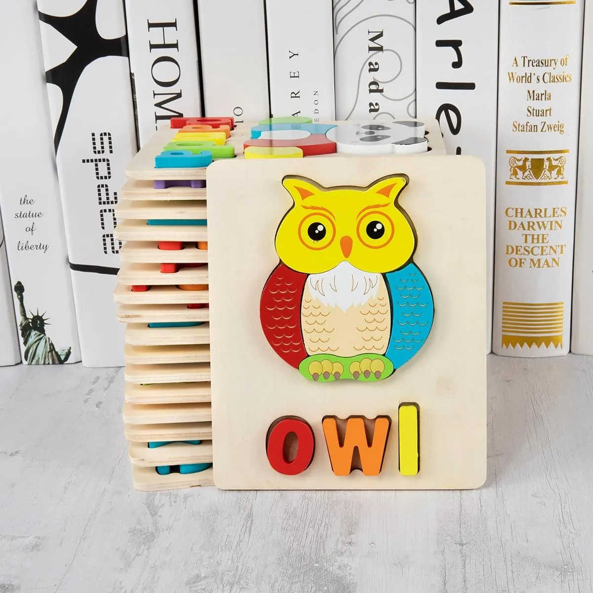 and Girls, Eco-Friendly, 4 insulin prone Sets [Set-1] Wooden Puzzles for Toddlers 3-6, 5 Piece, with Animal Shapes & Alphabet, Educational Preschool Toys for Boys 