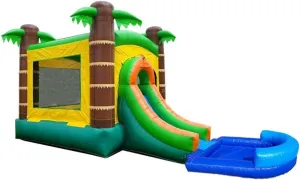 and Jumpers - Includes Blower, Anchor unpleasant Stakes, and Storage Bag Inflatable Bounce House with Slide for Kids - 26.5 x 12 x 14.5 Foot Backyard Tropical Castle Combo Bouncer with Water Pool, Outdoor Toys 