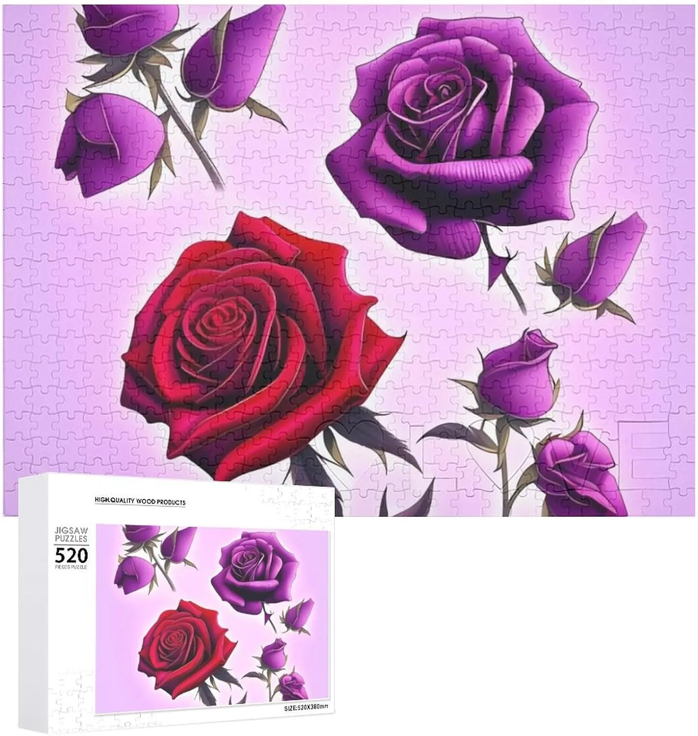 and Purple Roses Picture Puzzles for Adults Challenging Puzzle Personalized Wooden Puzzle Photo Puzzle Gifts 20.5" X 15 520 Piece Jigsaw Puzzle - commemorate Red 