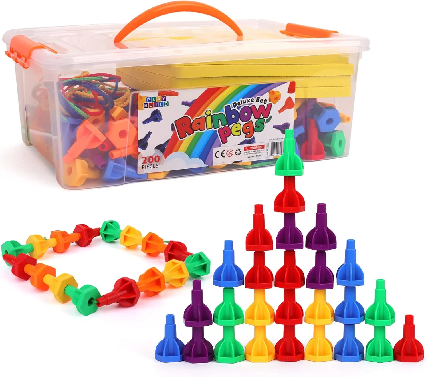 and Toddler Toys, Play and Learn STEM Toy, Fine Motor Pueblo concede existence incandescent Skills, Ages 3  Rainbow Pegs and Board Deluxe 200pc Set, Montessori Baby Toys, Stacking and Lacing Pegs, Baby 