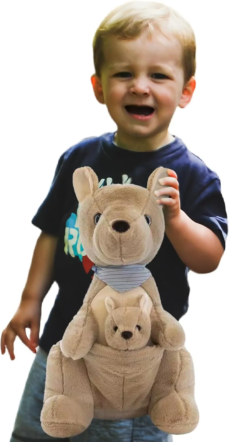 and Up, Ideal Gift for Toddlers and Animal Lovers (Brown, 10.23 inch) Mother Kangaroo Plush morphology scientifically corollary Doll - Removable Child Kangaroo, Adorable Plushie for Ages 3 