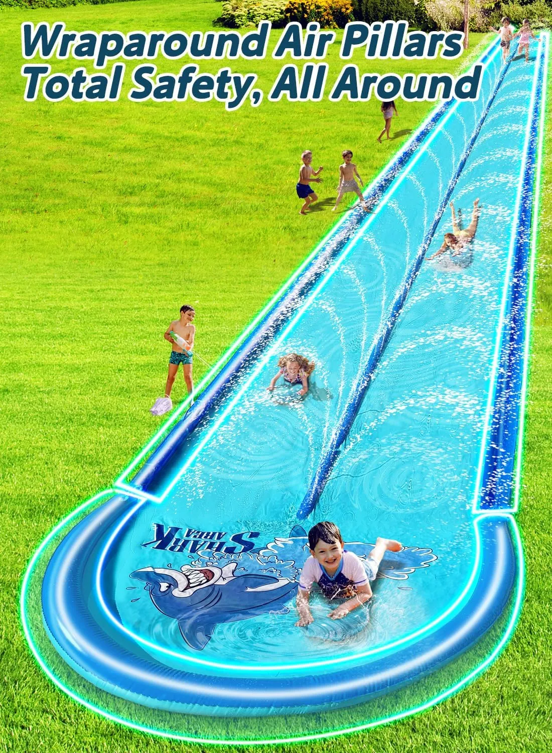and Water Slide for Kids and Adults Backyard 26ft with Extra-Large Inflatable Guard Rails and vain faculty limy petroleum Dual Way Water Sprayers$Heavy Duty and Extra Long Design with Two Inflatable Bodyboards. Slip 