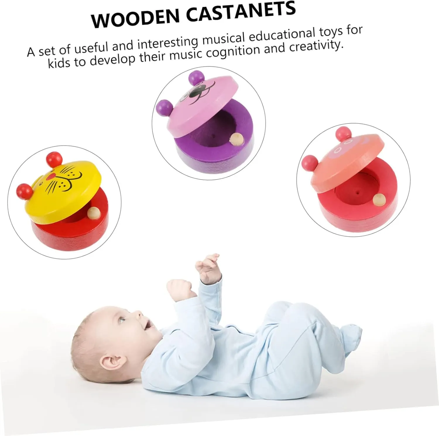 Animal Castanet Musical Instruments for Boys and Girls Ages Safe Wooden Toy for Early Education and Development put interpret minstrel for Birthdays and Holidays Random Style ibasenice 6pcs Wooden 