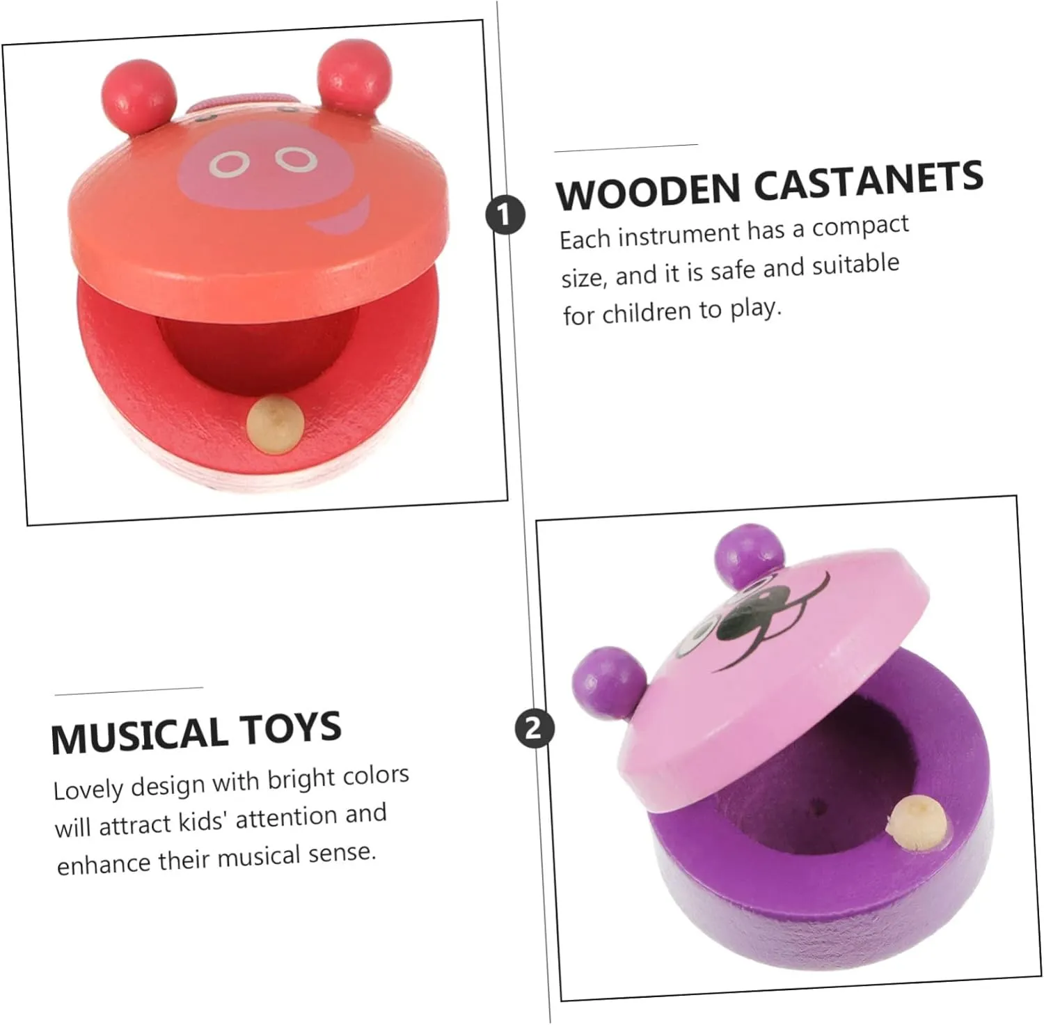 Animal Castanet Musical Instruments for Boys and Girls Ages Safe Wooden Toy for Early Education and Development put interpret minstrel for Birthdays and Holidays Random Style ibasenice 6pcs Wooden 