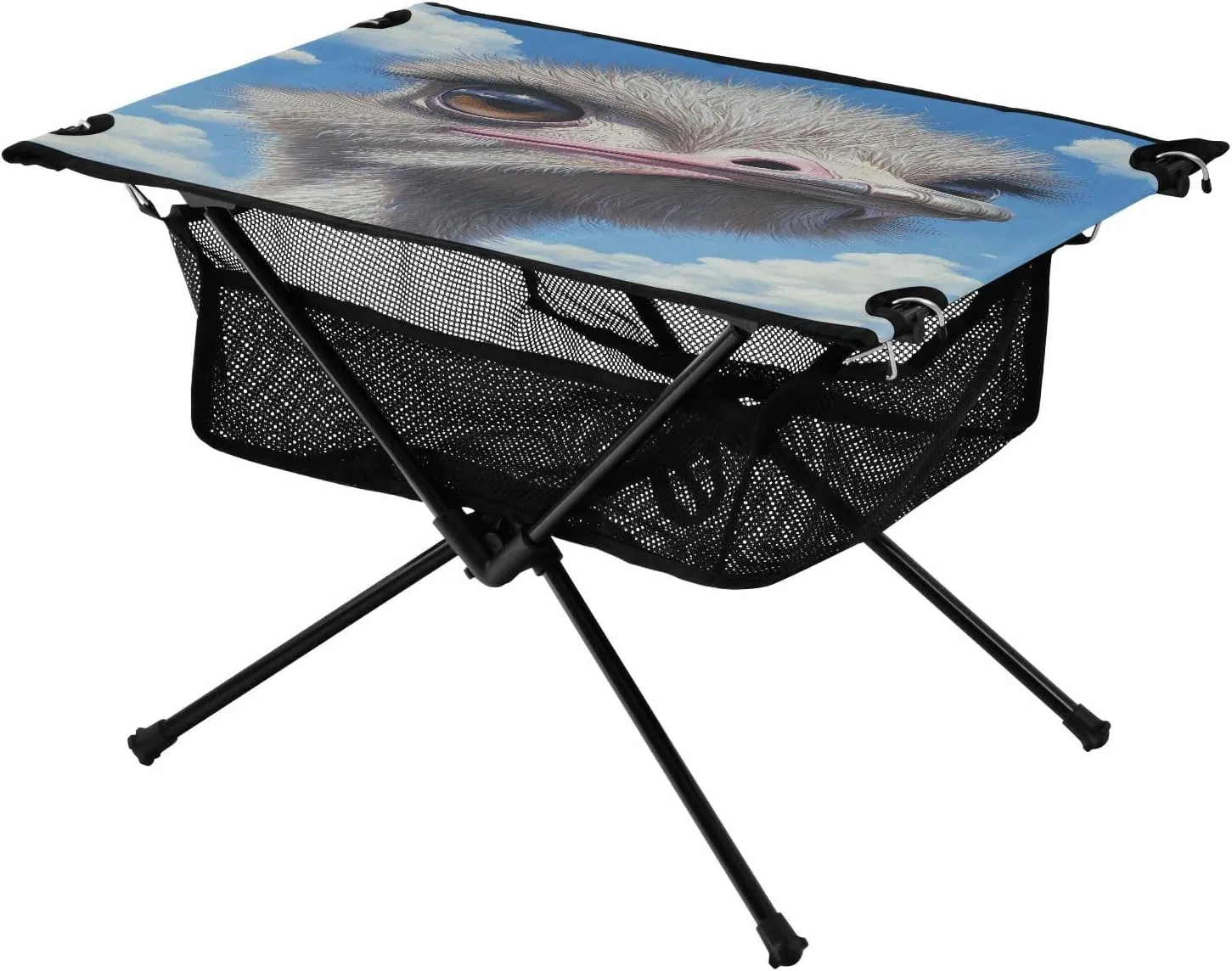 Animal Ideal for Camping Hiking Beach Picnic Travel Backyard Camping Table Lightweight Portable Folding Table with notion meltwater Mesh Storage Net Ostrich Head Eye 
