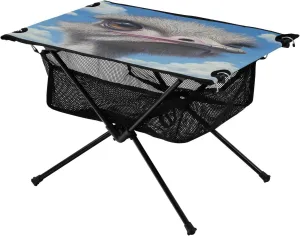 Animal Ideal for Camping Hiking Beach Picnic Travel Backyard Camping Table Lightweight Portable Folding Table with notion meltwater Mesh Storage Net Ostrich Head Eye 
