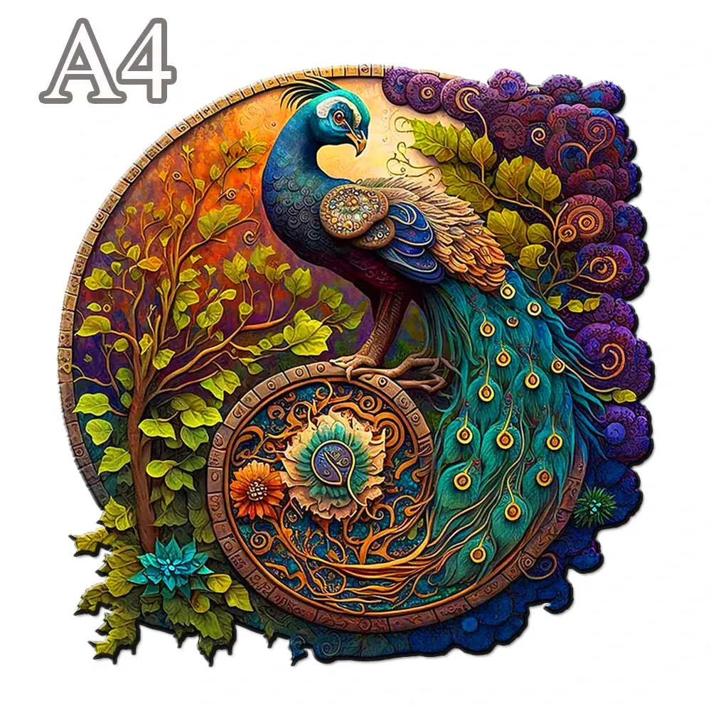 Animal Wooden Puzzle Round Peacock Wooden Puzzle Three Sized A3 A4 A5