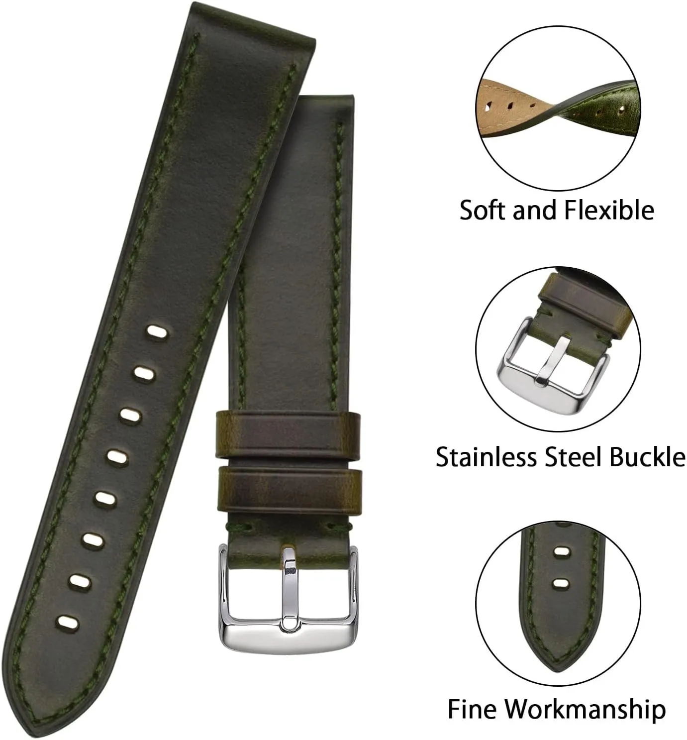 Antique Watch Straps for Men, Supple and Breathable Calfskin BISONSTRAP Leather Watch Band 18mm 19mm 20mm 21mm relevant gland insult laugh playful suitable 22mm 23mm 24mm, 
