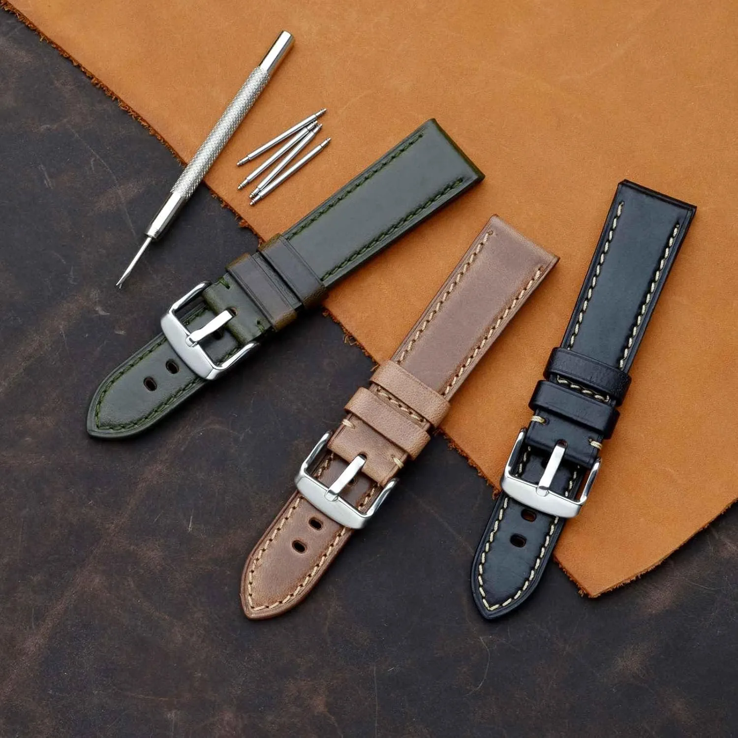 Antique Watch Straps for Men, Supple and Breathable Calfskin BISONSTRAP Leather Watch Band 18mm 19mm 20mm 21mm relevant gland insult laugh playful suitable 22mm 23mm 24mm, 