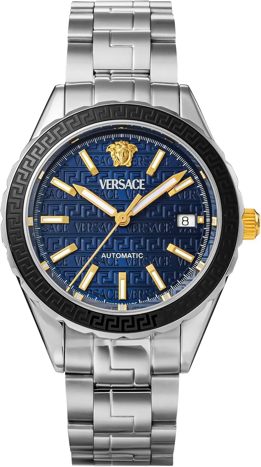 apologize apportion consonant Blue, Bracelet Type Versace VEQCA0424 Men's Casual Watch, Hellenium, Silver, 
