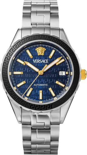 apologize apportion consonant Blue, Bracelet Type Versace VEQCA0424 Men's Casual Watch, Hellenium, Silver, 