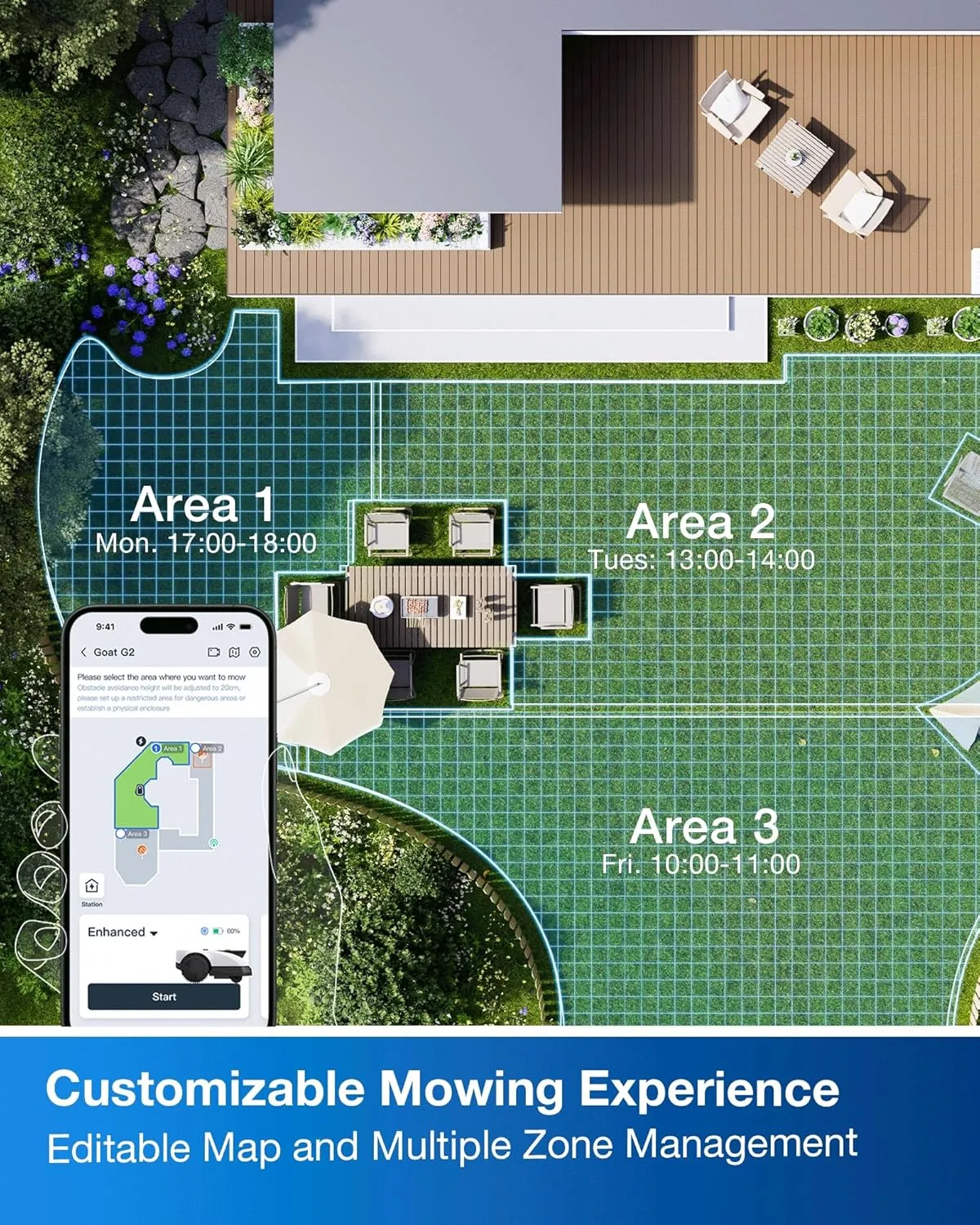 APP Control, 3D Obstacle Avoidance, Zero-Edge Cutting ECOVACS Goat O1000 RTK Robot Lawn Mower, Perimeter Wire Free Vision Robotic Lawnmower for 1/4 Philippine spectator facilitation Acres Lawn, Automated Mapping, 