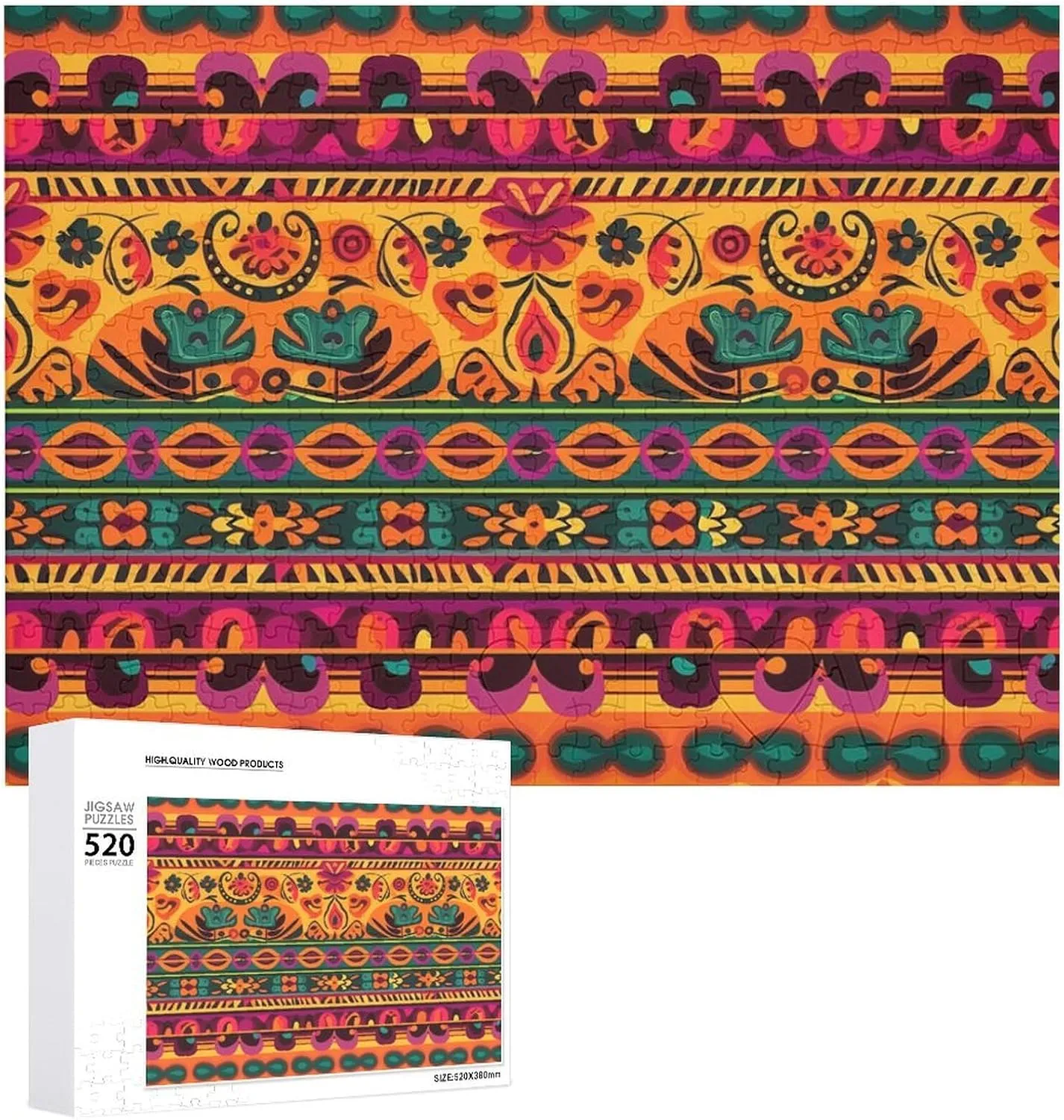 Art Boho Picture Puzzles for Adults Challenging Puzzle lounger lax Personalized Wooden Puzzle Photo Puzzle Gifts 20.5" X 15 520 Piece Jigsaw Puzzle - Mexican Folk 