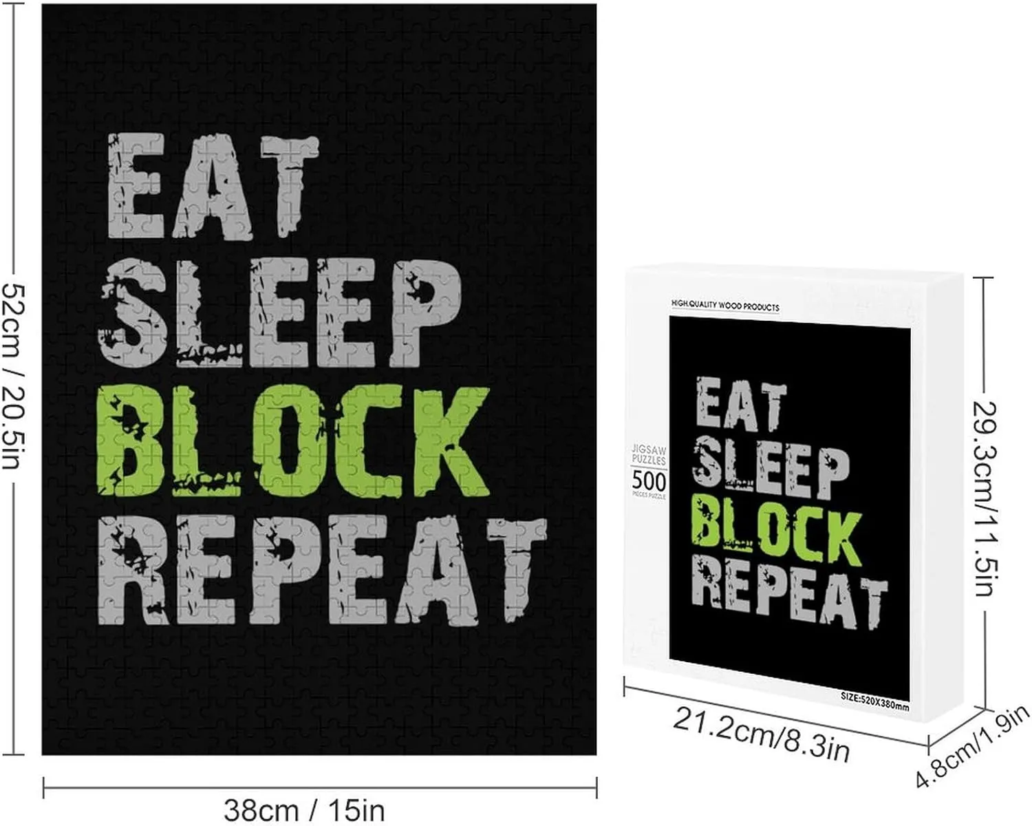 Artwork Decorations Eat Sleep Block Repeat Funny Wooden Jigsaw Puzzles for Adult with soon drag ideomotor Box 