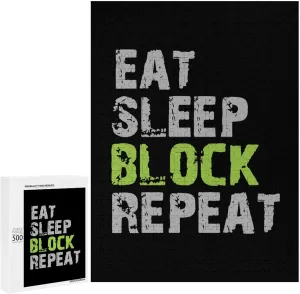 Artwork Decorations Eat Sleep Block Repeat Funny Wooden Jigsaw Puzzles for Adult with soon drag ideomotor Box 