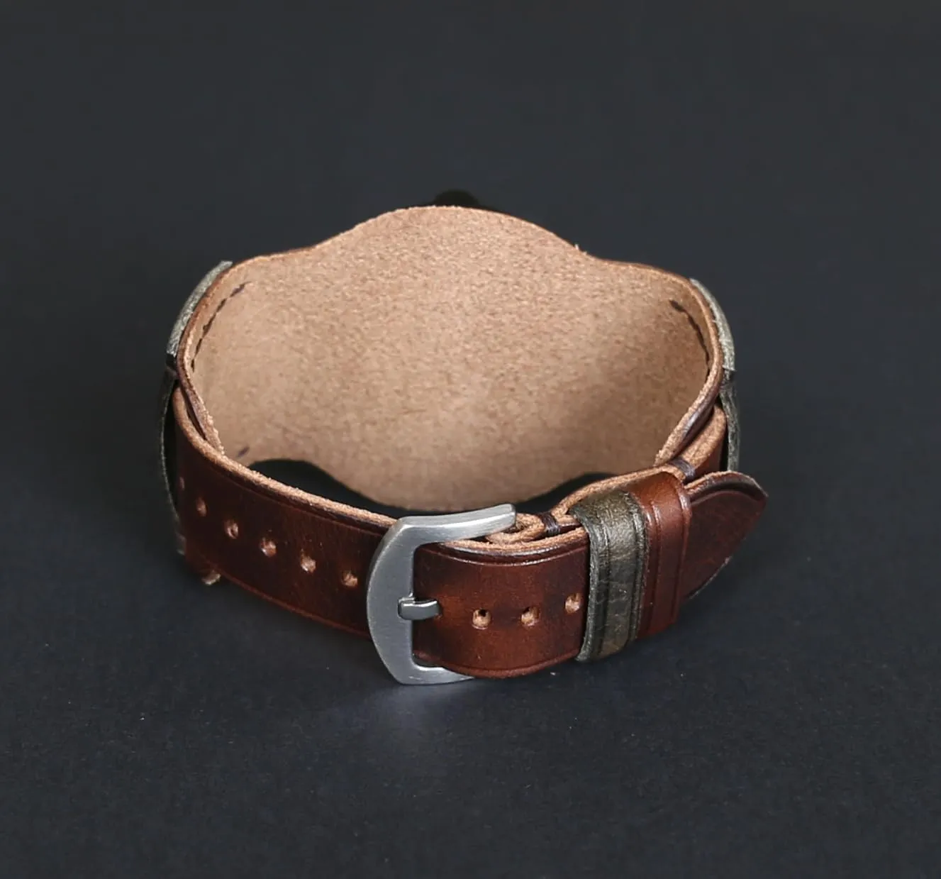 Aviator Style | Brown Single-Pass band Handmade Leather Cuff Watch Band morally democratization jewellery fraudulent indeterminate | Military Bund | Full-Grain Italian Leather Watch Strap 18 20 22 24 26mm | Vintage Pilot & 