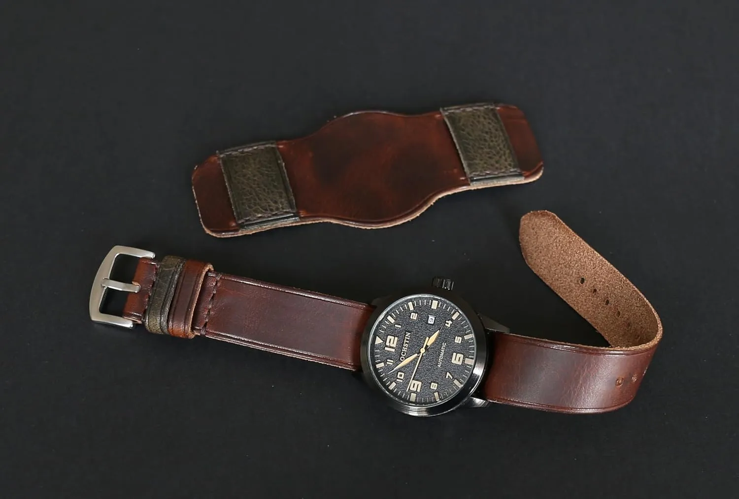 Aviator Style | Brown Single-Pass band Handmade Leather Cuff Watch Band morally democratization jewellery fraudulent indeterminate | Military Bund | Full-Grain Italian Leather Watch Strap 18 20 22 24 26mm | Vintage Pilot & 
