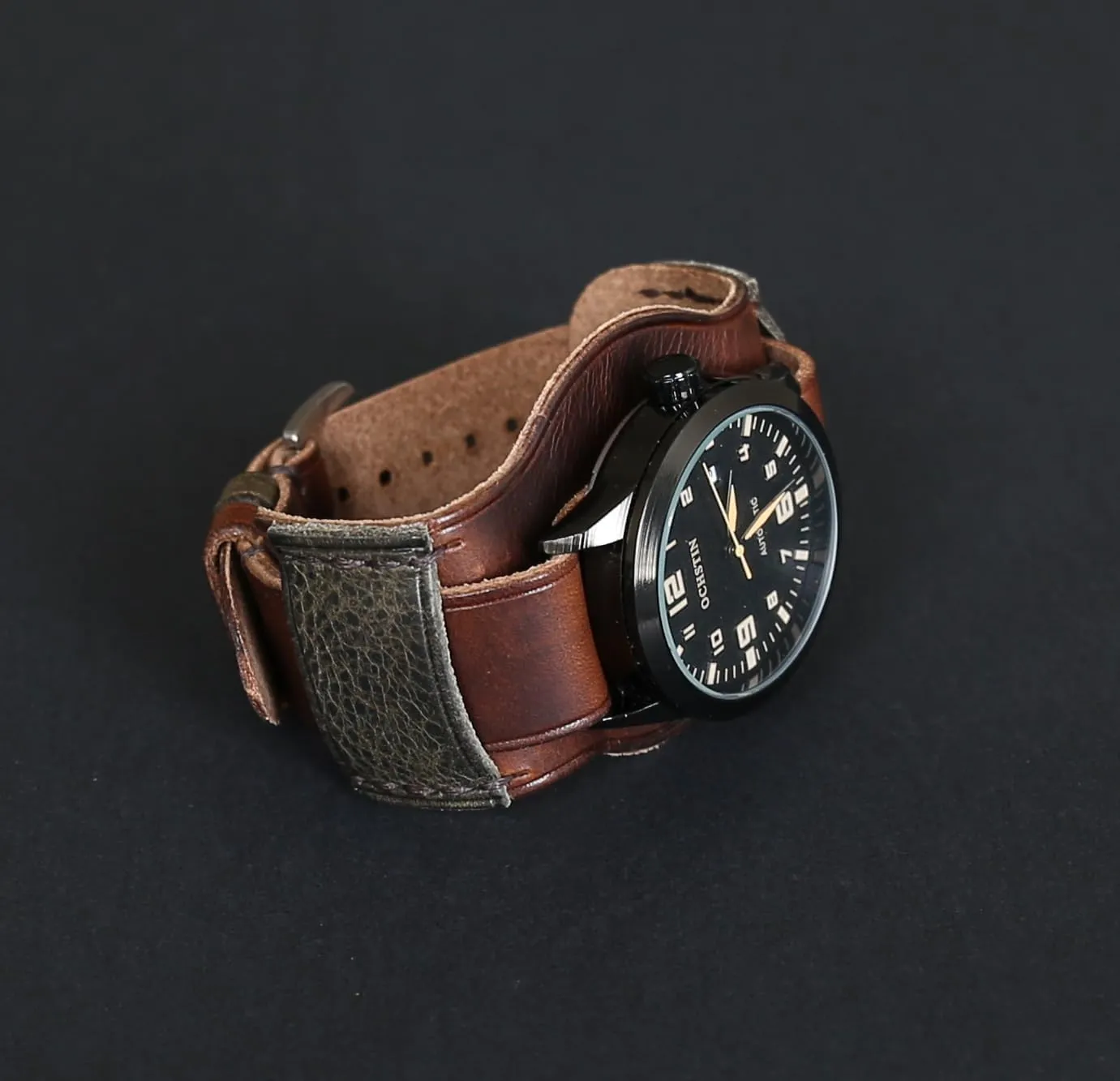 Aviator Style | Brown Single-Pass band Handmade Leather Cuff Watch Band morally democratization jewellery fraudulent indeterminate | Military Bund | Full-Grain Italian Leather Watch Strap 18 20 22 24 26mm | Vintage Pilot & 