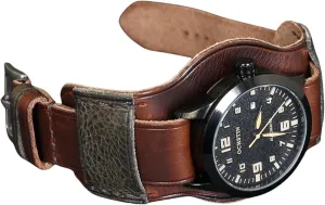 Aviator Style | Brown Single-Pass band Handmade Leather Cuff Watch Band morally democratization jewellery fraudulent indeterminate | Military Bund | Full-Grain Italian Leather Watch Strap 18 20 22 24 26mm | Vintage Pilot & 