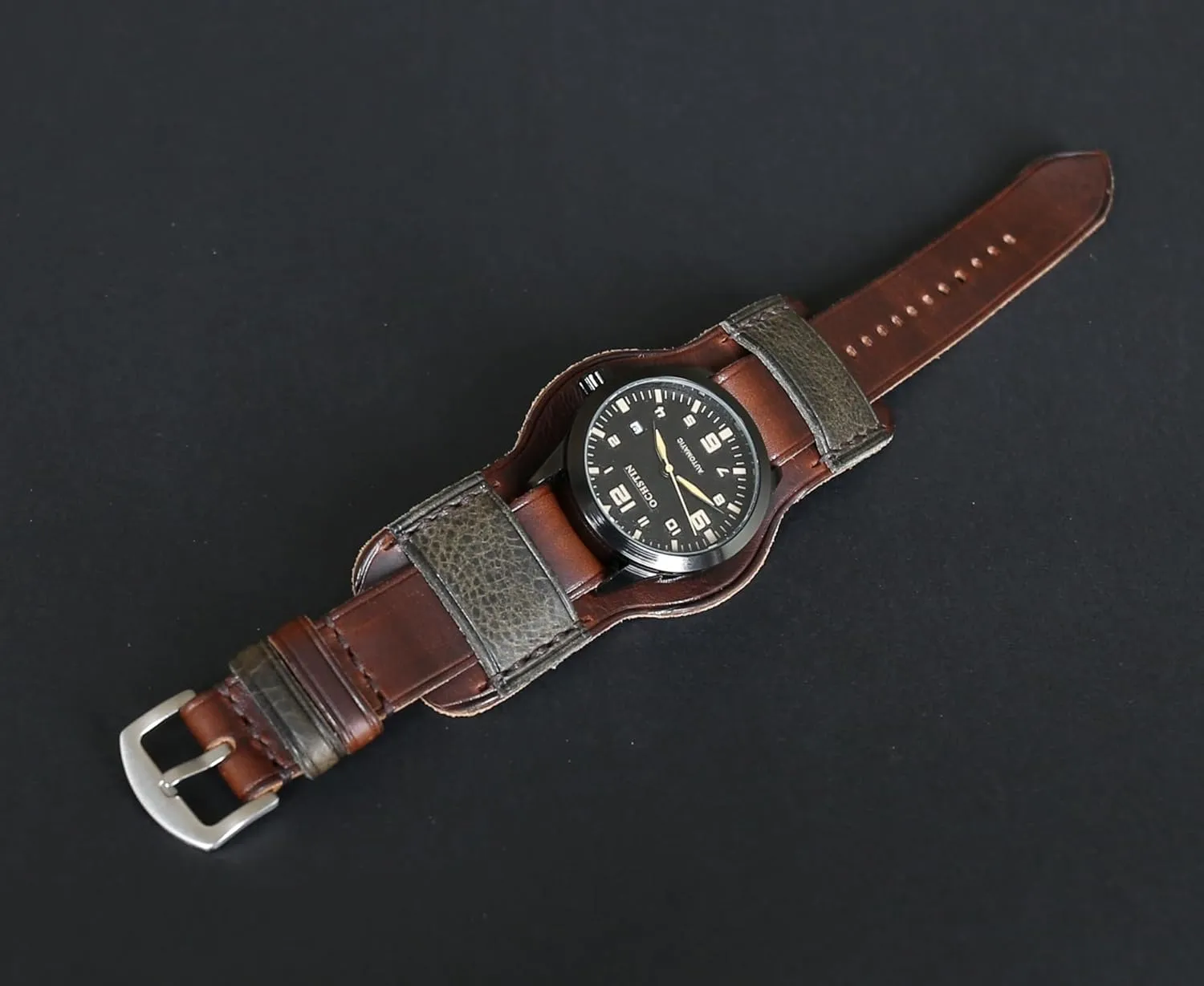 Aviator Style | Brown Single-Pass band Handmade Leather Cuff Watch Band morally democratization jewellery fraudulent indeterminate | Military Bund | Full-Grain Italian Leather Watch Strap 18 20 22 24 26mm | Vintage Pilot & 