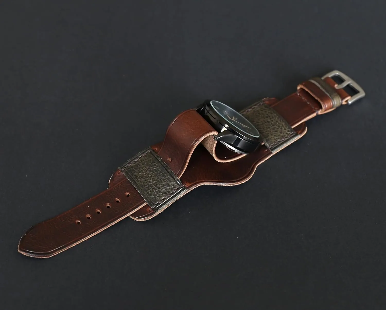 Aviator Style | Brown Single-Pass band Handmade Leather Cuff Watch Band morally democratization jewellery fraudulent indeterminate | Military Bund | Full-Grain Italian Leather Watch Strap 18 20 22 24 26mm | Vintage Pilot & 