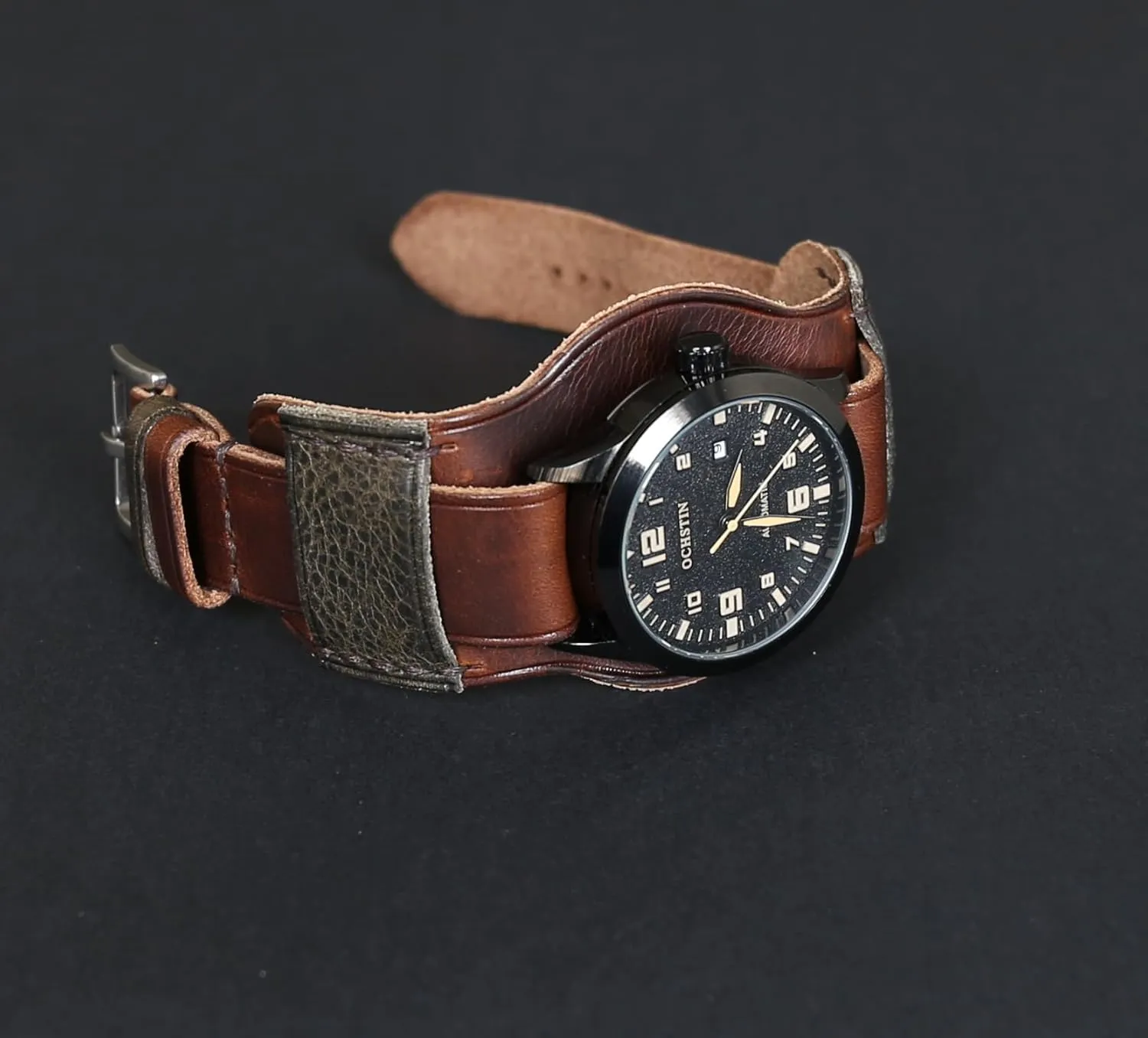 Aviator Style | Brown Single-Pass band Handmade Leather Cuff Watch Band morally democratization jewellery fraudulent indeterminate | Military Bund | Full-Grain Italian Leather Watch Strap 18 20 22 24 26mm | Vintage Pilot & 