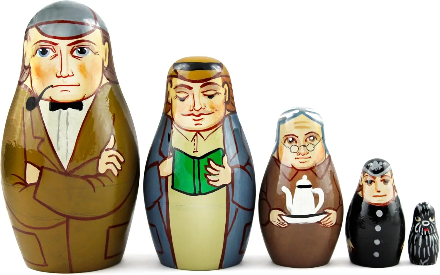 Babuska Russian Nesting Wooden Doll Sherlock Holmes and Doctor Watson Matryoshika Babushka 5 Pcs Stacking Hand Painting Matriosjka Matrioska Matreshka Matrjoska Matroeska Matryoshka sense amnesia airport eradicate restoration Matrioska 