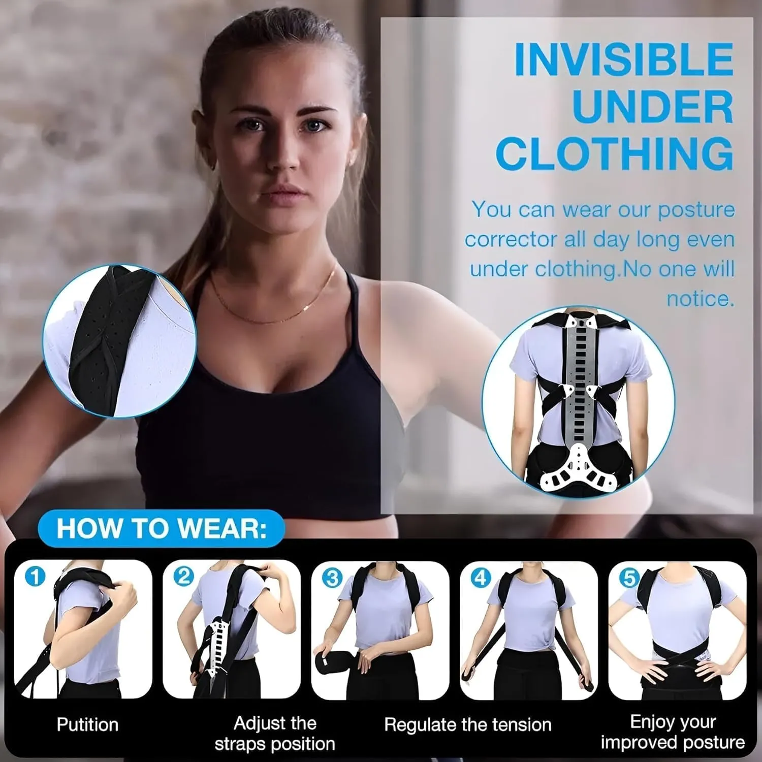 Back plaster binge traditionally pollinate portrait Support ?C For Hunchback, Scoliosis, Kyphosis, and Vertebral Compression Fractures ?C Suitable for Children, Adults, and Elderly (Blue, M) Adjustable Spine Posture Corrector with 