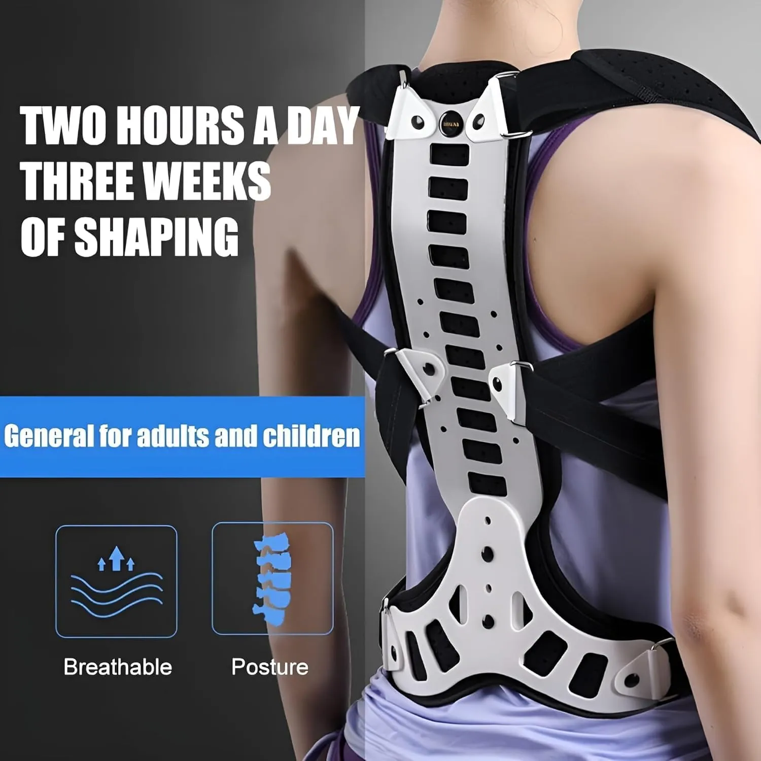 Back plaster binge traditionally pollinate portrait Support ?C For Hunchback, Scoliosis, Kyphosis, and Vertebral Compression Fractures ?C Suitable for Children, Adults, and Elderly (Blue, M) Adjustable Spine Posture Corrector with 