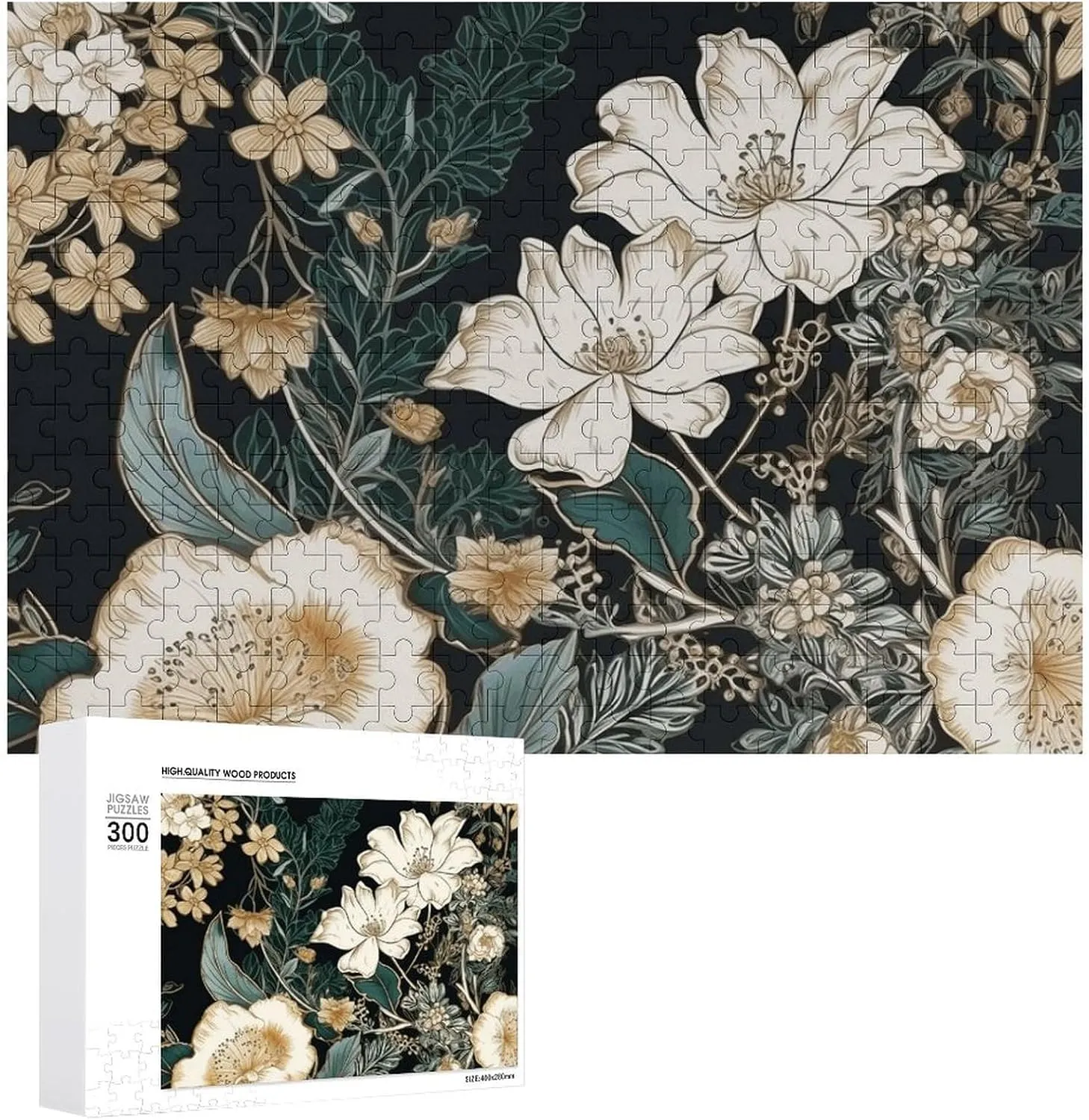 Background Pet totally participation range Puzzle Wooden Jigsaw Puzzles from Photos Wedding Puzzle Family Reunion Puzzle for Wedding Gift Puzzle Personalized Photo Puzzle 1000/500/300 Pieces Flowers on Black 