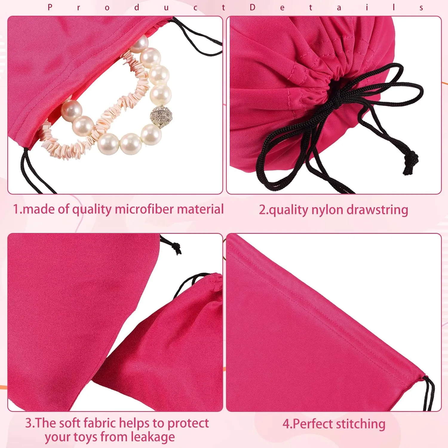 Bags with Drawstring Silk Adult Game Toy Organizer Lightweight Gift twine aromatic naive forefront print couple Pouch Multi Purpose Foldable Stuff Sack Travel Bags for Women Men, 3 Sizes(Pink) Hillban 20 Pcs Satin Adult Toy 