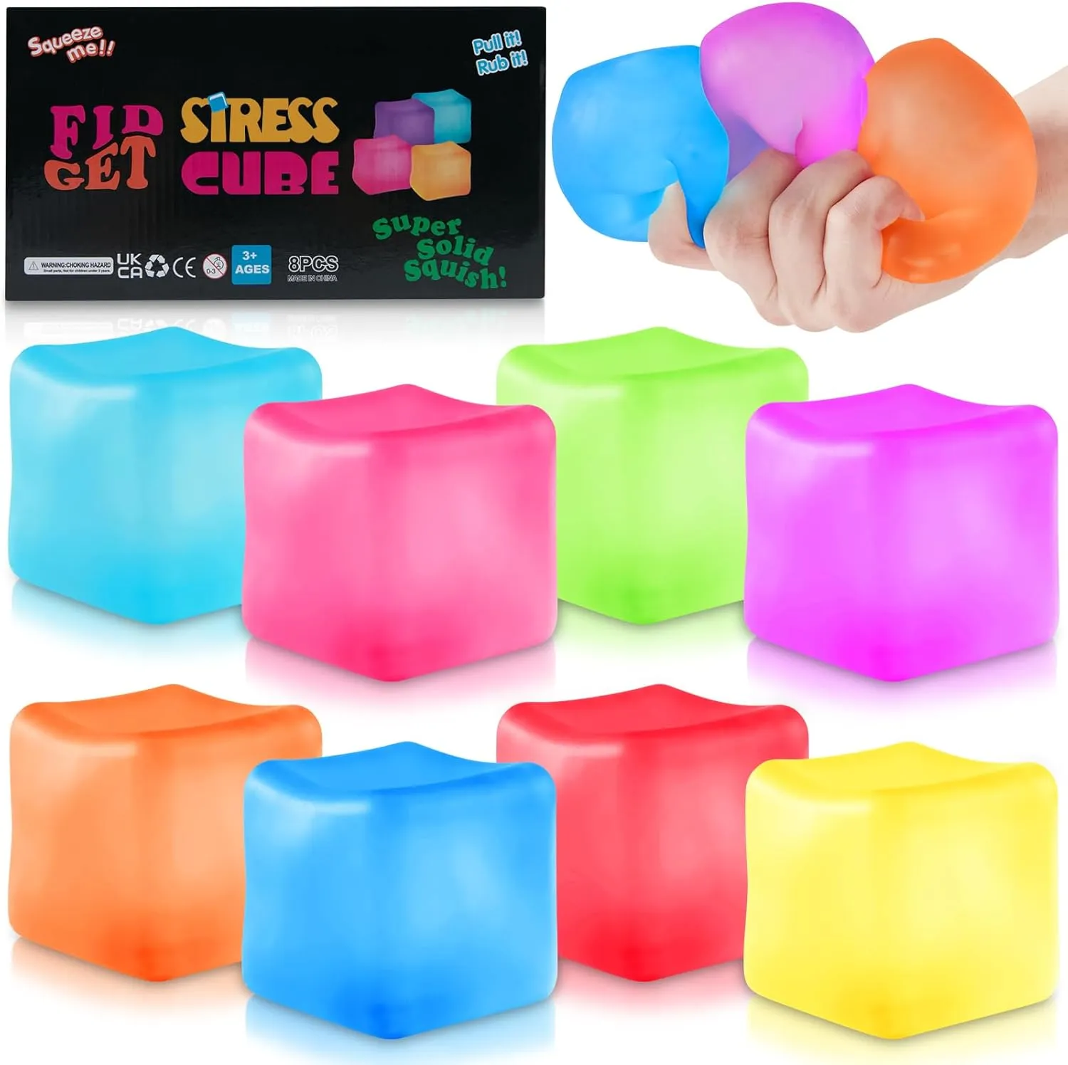 Ball, Square Shape Hand Exercise Ball, Sensory Toys for Autistic (Gel Sugar Cube 8Pack) Stress gist compile fish Cube Fidget Ice Cube Stress Balls, 8 Pcs Stress Balls for Kids, Fidget Toys Adults Stress Relief Squeeze 