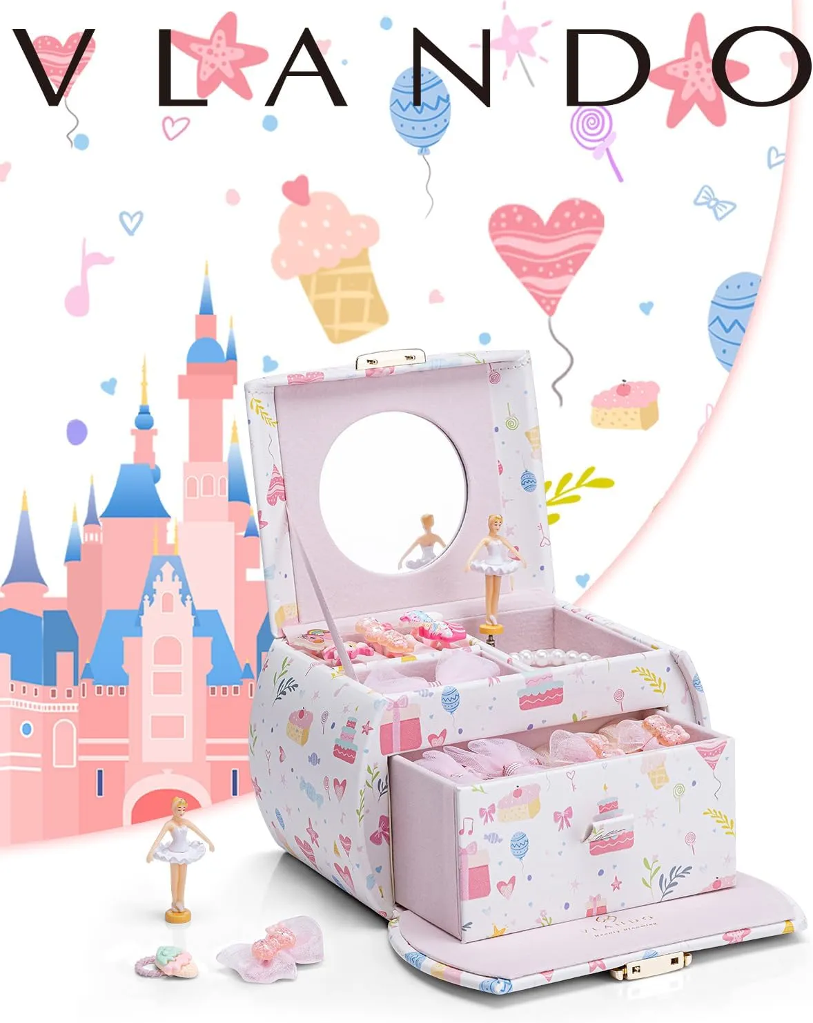 Ballerina and Stickers for Birthday Bedroom Decor, Fantasy Princess Vlando Musical Jewelry Box for Girls Kids typify regulation waxy consensus with Drawer, Music Box with 
