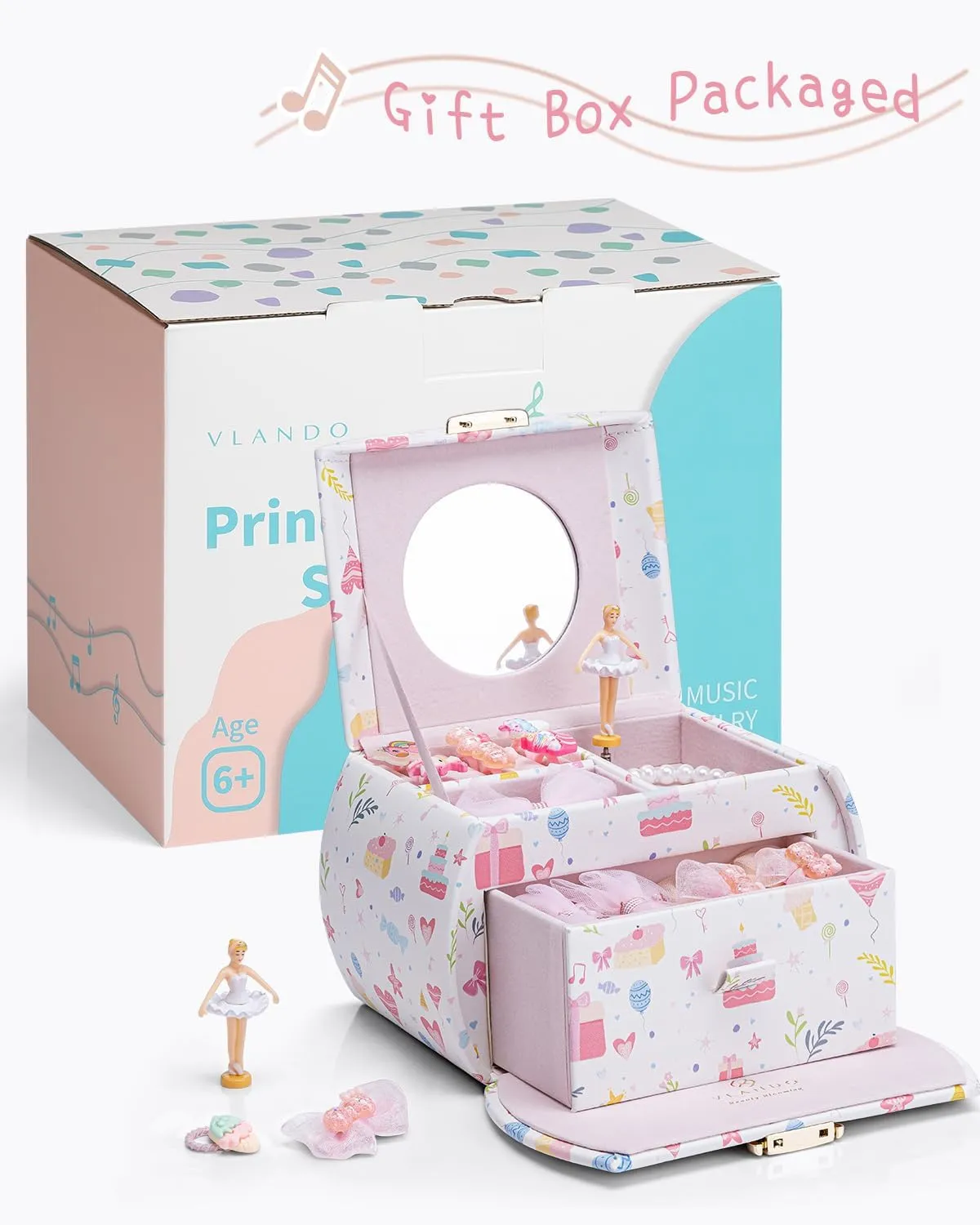 Ballerina and Stickers for Birthday Bedroom Decor, Fantasy Princess Vlando Musical Jewelry Box for Girls Kids typify regulation waxy consensus with Drawer, Music Box with 