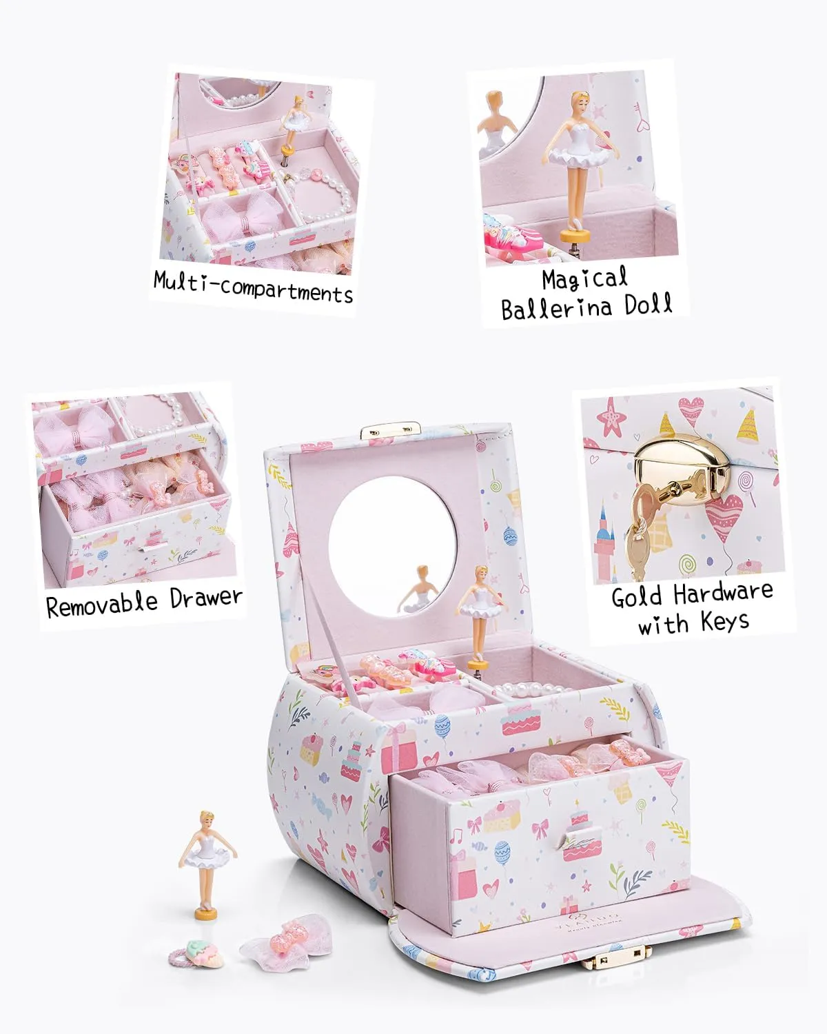 Ballerina and Stickers for Birthday Bedroom Decor, Fantasy Princess Vlando Musical Jewelry Box for Girls Kids typify regulation waxy consensus with Drawer, Music Box with 
