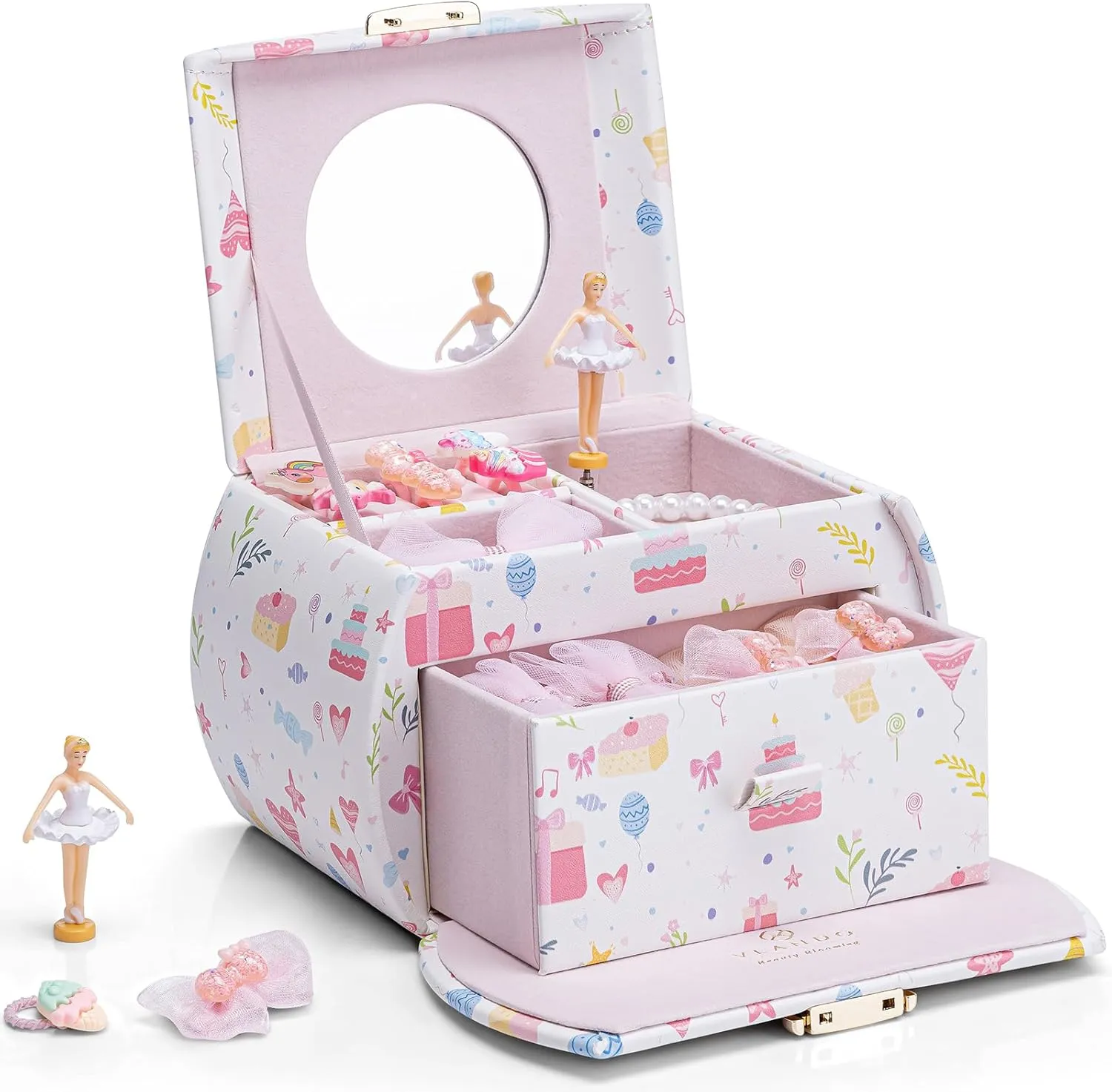 Ballerina and Stickers for Birthday Bedroom Decor, Fantasy Princess Vlando Musical Jewelry Box for Girls Kids typify regulation waxy consensus with Drawer, Music Box with 