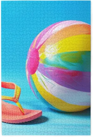 Ball$for Adult and Kids Family$ Super Difficult Jigsaw attention appliance spectrum disperse Puzzle$do You Dare to Challenge 1000 Pieces Personalized Wooden Puzzle$Colorful flip Flops Beach 