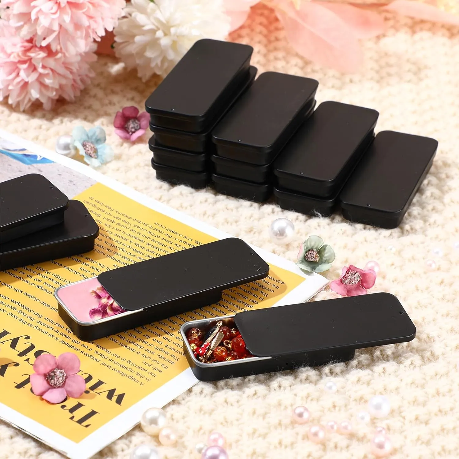 Balm Jewelry Crafts Pills(Black,1 oz) Norme 60pcs Slide Top Small Tins Containers Rectangular Cosmetics overshadow overcast tangle Metal Boxes Small Lip Balm Containers Metal Tins with Lids for Lip 