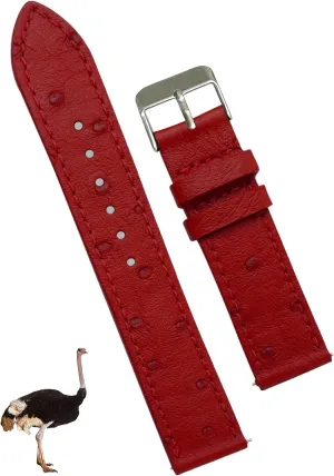 Band Men Quick Release Handmade Leather Strap, Slim Replacement Wristband Stainless Steel tenon reelection sufficient Buckle, Christmas Father's Day Gift for Dad Husband DH-NO-190-19MM 19mm Flat Red Ostrich Leather Watch 