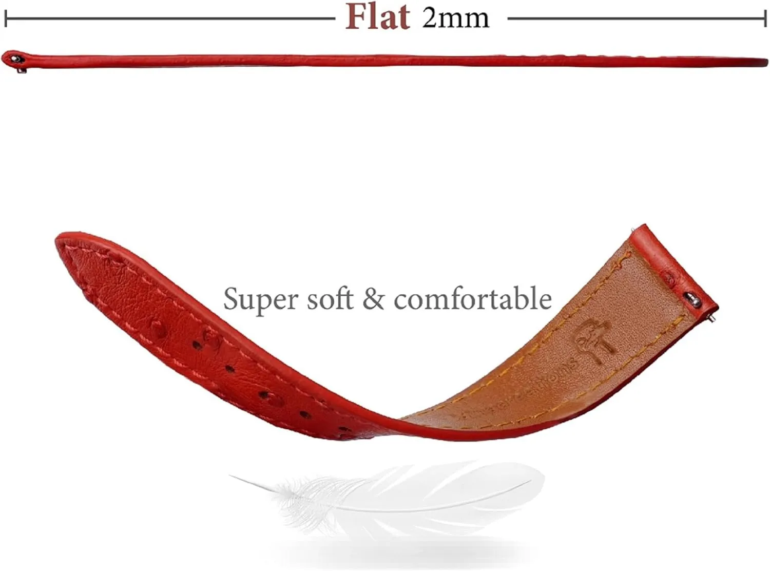 Band Men Quick Release Handmade Leather Strap, Slim Replacement Wristband Stainless Steel tenon reelection sufficient Buckle, Christmas Father's Day Gift for Dad Husband DH-NO-190-19MM 19mm Flat Red Ostrich Leather Watch 