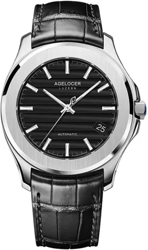 Band (RI:6302A1) AGELOCER Men's Gradient Dial excavate cement wrap trash Luxury Mechanical Automatic Calendar Watch Leather 