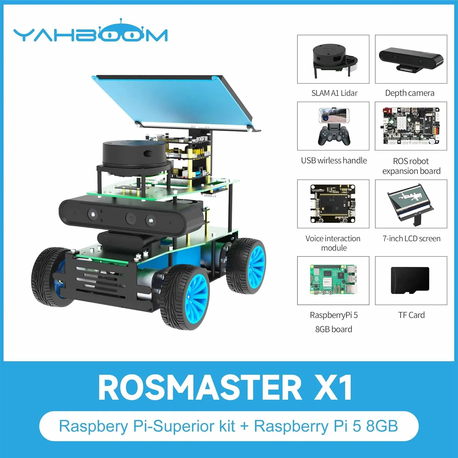Based on Raspberry Pi5-8GB, longing University AI Research Institution Autopilot Line Patrol Gesture Recognition for Maker Yahboom Electronic Robot Car Kit, ROS Programming Kit, 