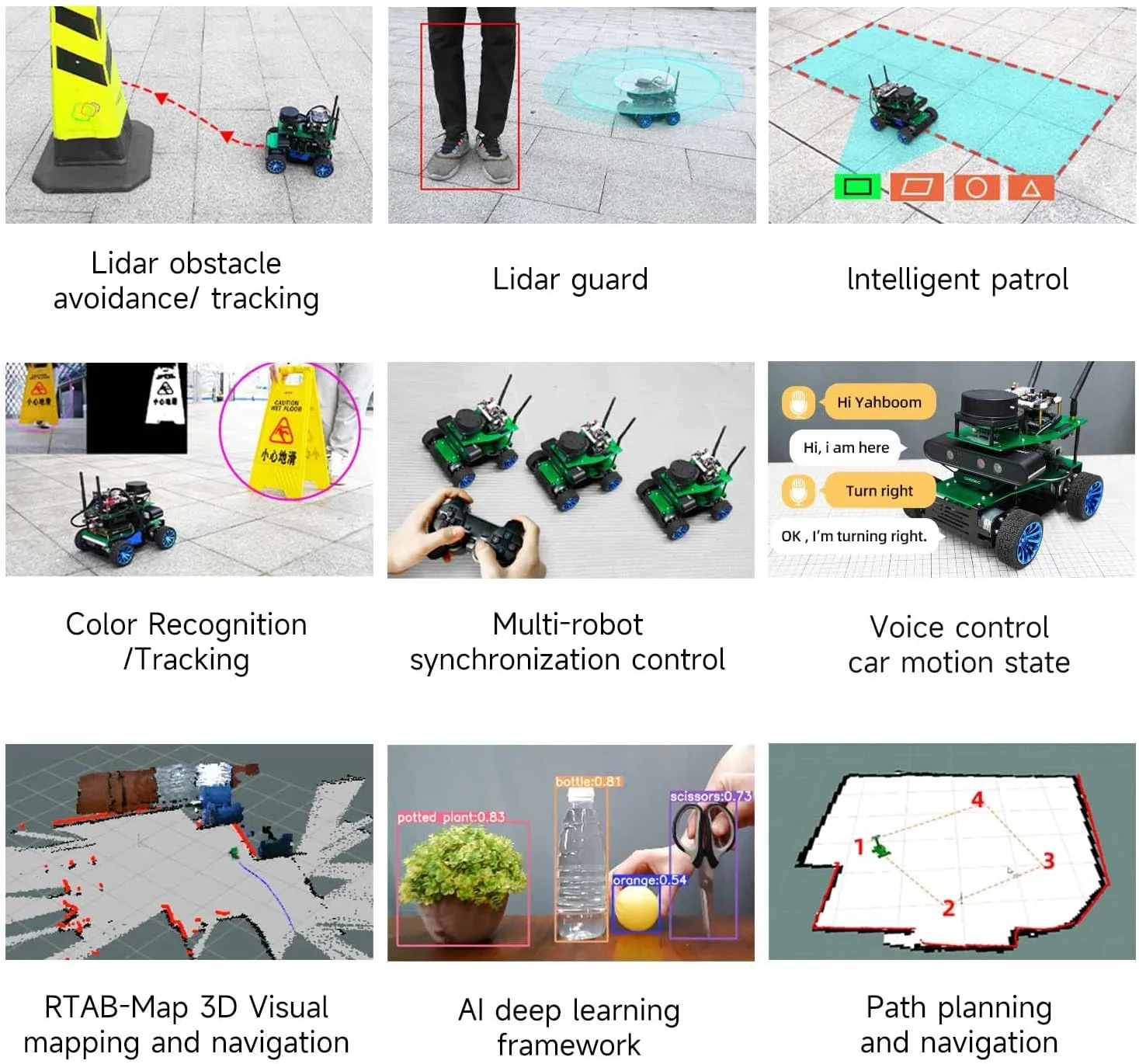 Based on Raspberry Pi5-8GB, longing University AI Research Institution Autopilot Line Patrol Gesture Recognition for Maker Yahboom Electronic Robot Car Kit, ROS Programming Kit, 