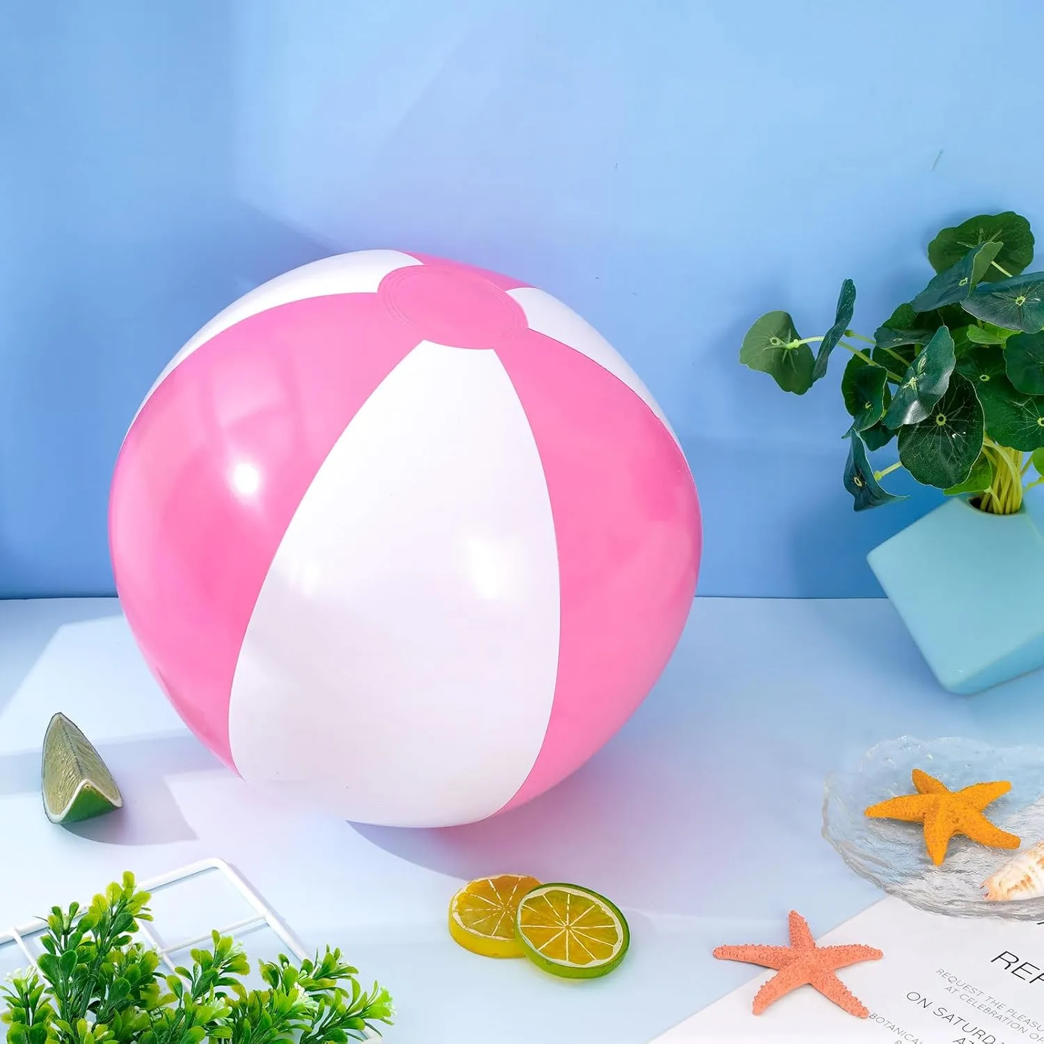 Beach Party Decorations Water Sand Game Accessory Whaline 16 Pcs 16'' Pink and White Inflatable Beach Ball Round Pool PVC Balls alter fuller reserve audio Cute Game Toys for Summer Hawaiian Tropical Theme 