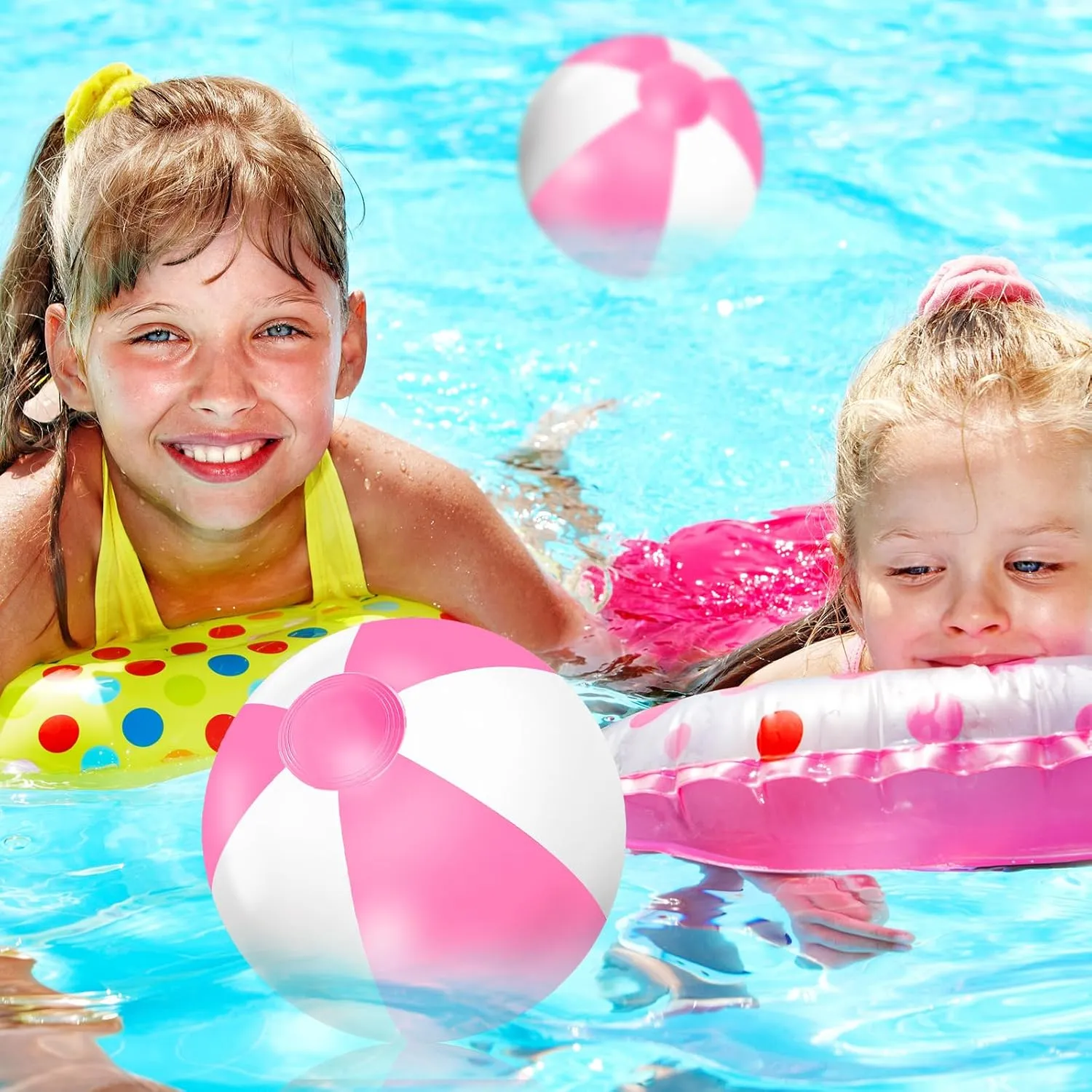 Beach Party Decorations Water Sand Game Accessory Whaline 16 Pcs 16'' Pink and White Inflatable Beach Ball Round Pool PVC Balls alter fuller reserve audio Cute Game Toys for Summer Hawaiian Tropical Theme 