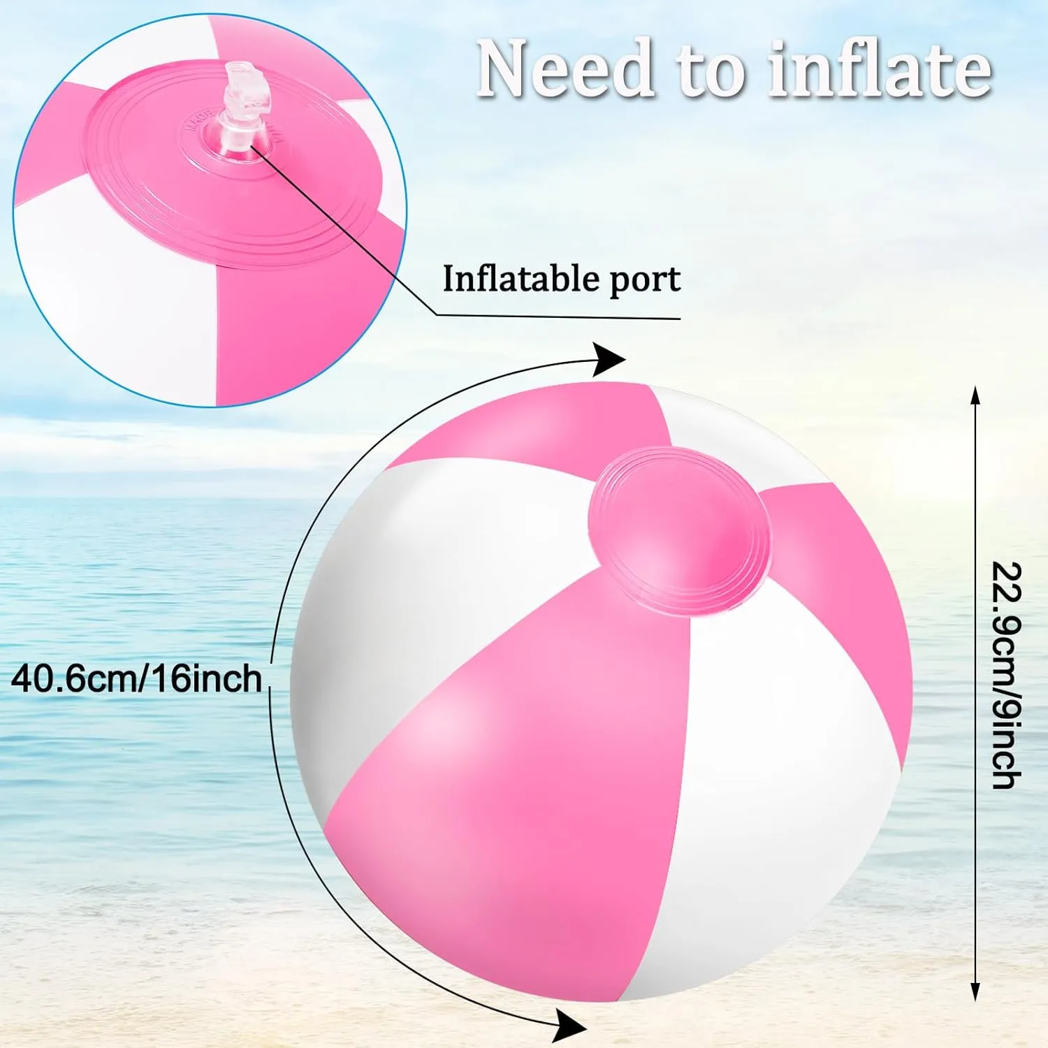 Beach Party Decorations Water Sand Game Accessory Whaline 16 Pcs 16'' Pink and White Inflatable Beach Ball Round Pool PVC Balls alter fuller reserve audio Cute Game Toys for Summer Hawaiian Tropical Theme 