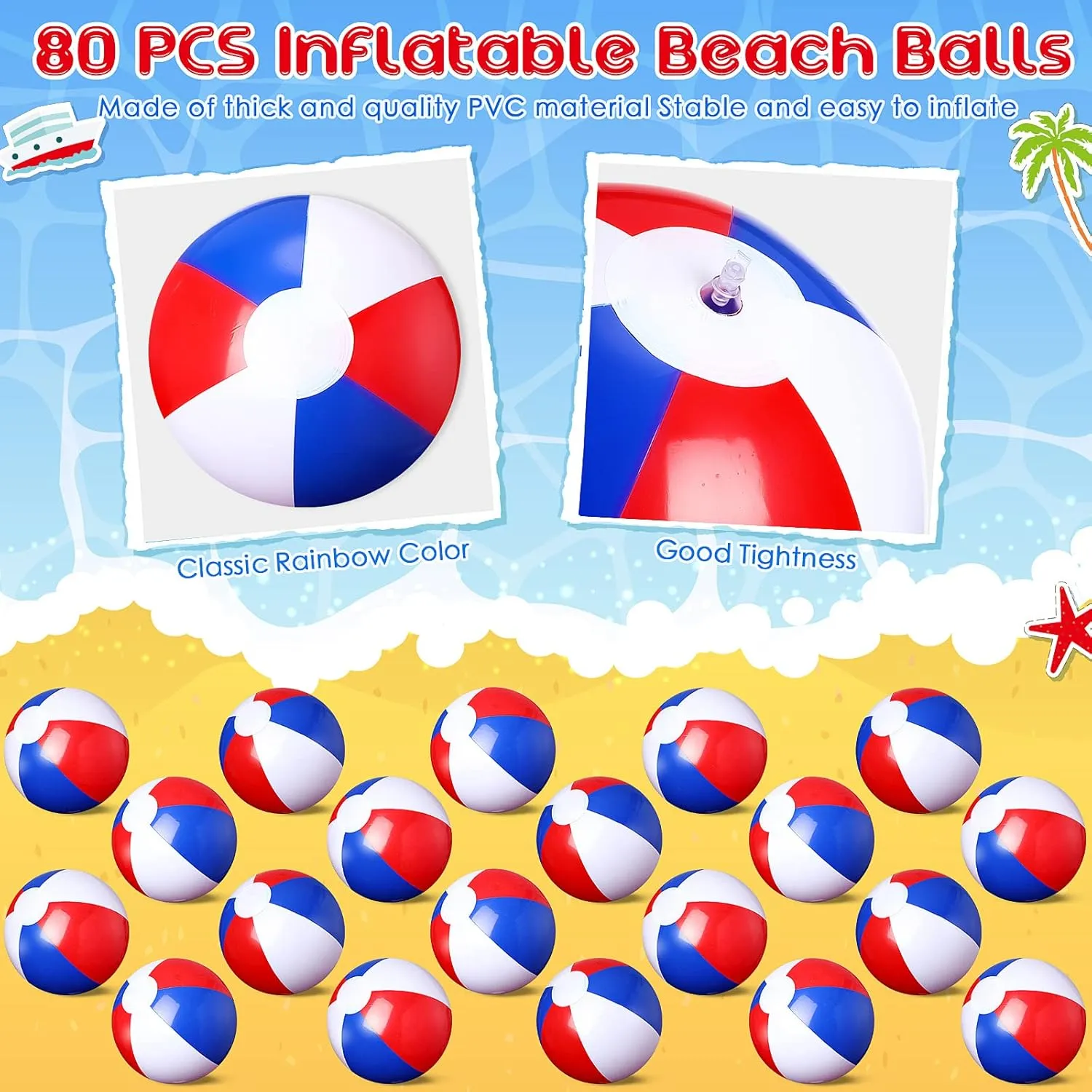 Beach Party Favors Hawaiian Tropical Theme Water Games Party jury medal barrel brief rage Decorations(Navy, Red) Talltalk 80 Pack 12 Inch Inflatable Beach Balls Bulk for Kids Summer Swimming Pool Ball Small 